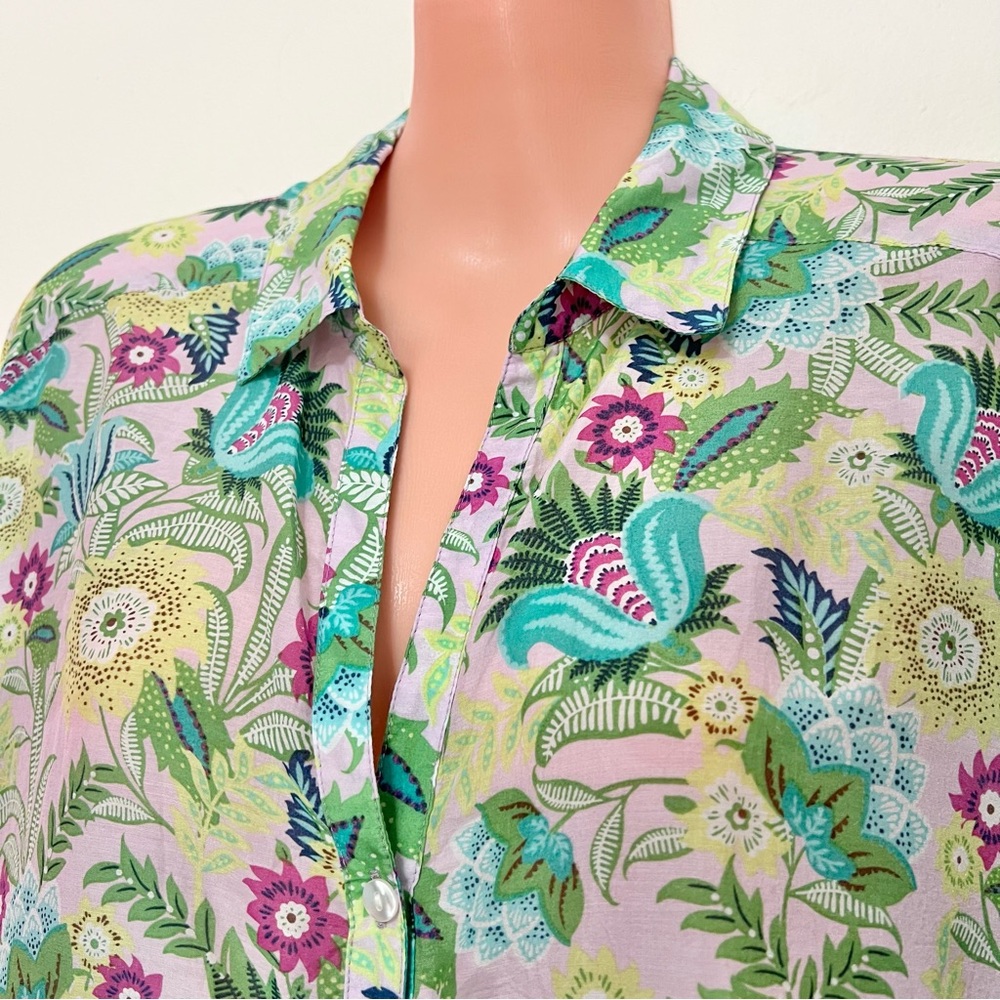 J.Jill Long Sleeve Floral Silk Blend Button Up Shirt Bloomcore Resortwear - Picture 2 of 9